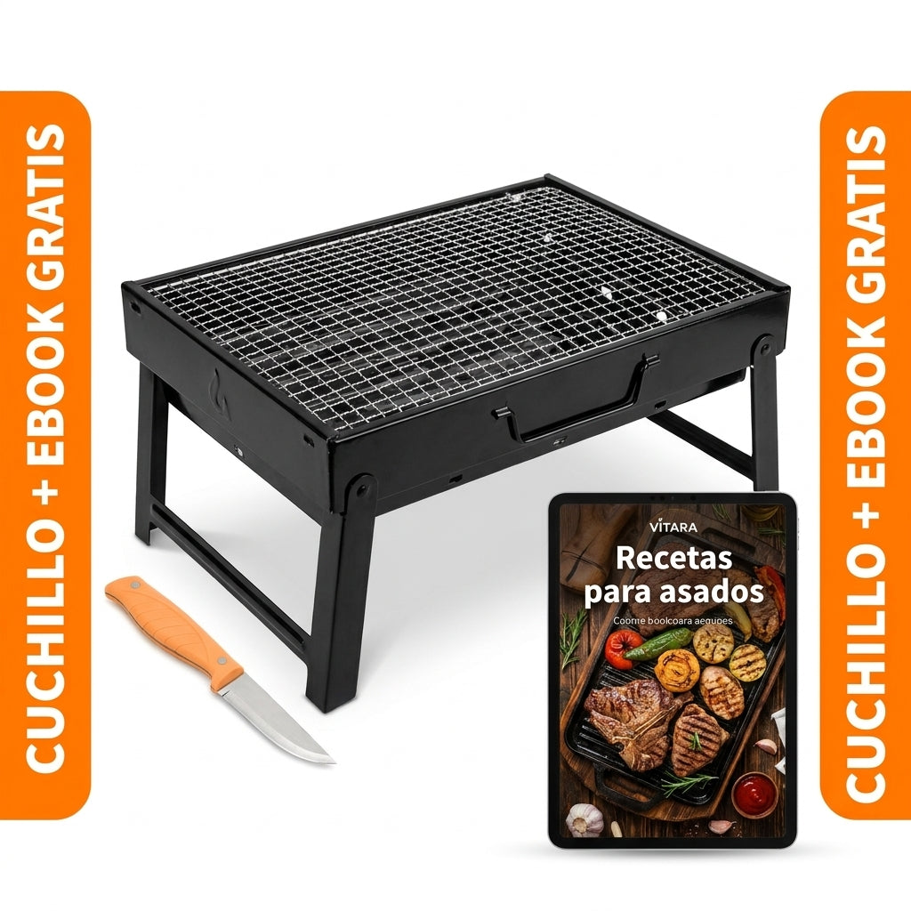 Parrilla Portátil Vitara Grill Master + Cuchillo de Chef de Regalo + Ebook con 50 Recetas para Parrillada GRATIS